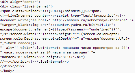 Вставка кода счетчика посещаемости LiveInternet на сайт